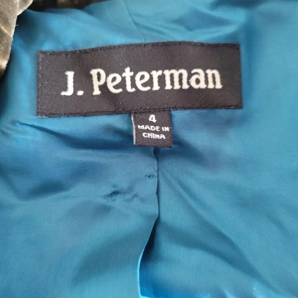 J. Peterman Velvet Moto Jacket Women's Sz 4 Green Rayon Silk Blend Formal Career